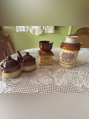 Ceramic Coffee Grinder Canister - Brown and Cream